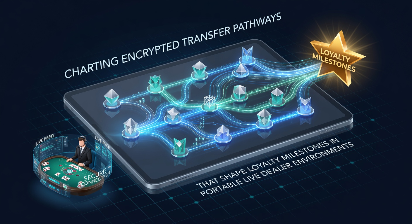 Mobile screen displaying live dealer table with overlaid loyalty milestone progress and encrypted transfer confirmation