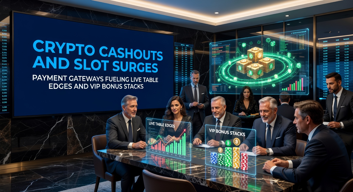 Digital payment gateways processing cryptocurrency transactions for online casino slots and live tables, highlighting fast cashouts and surging player activity