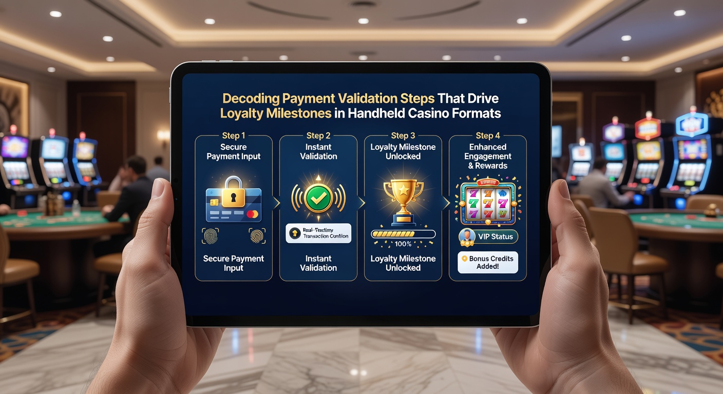 Flowchart illustrating payment validation sequence linked to loyalty milestone tracking in portable casino applications