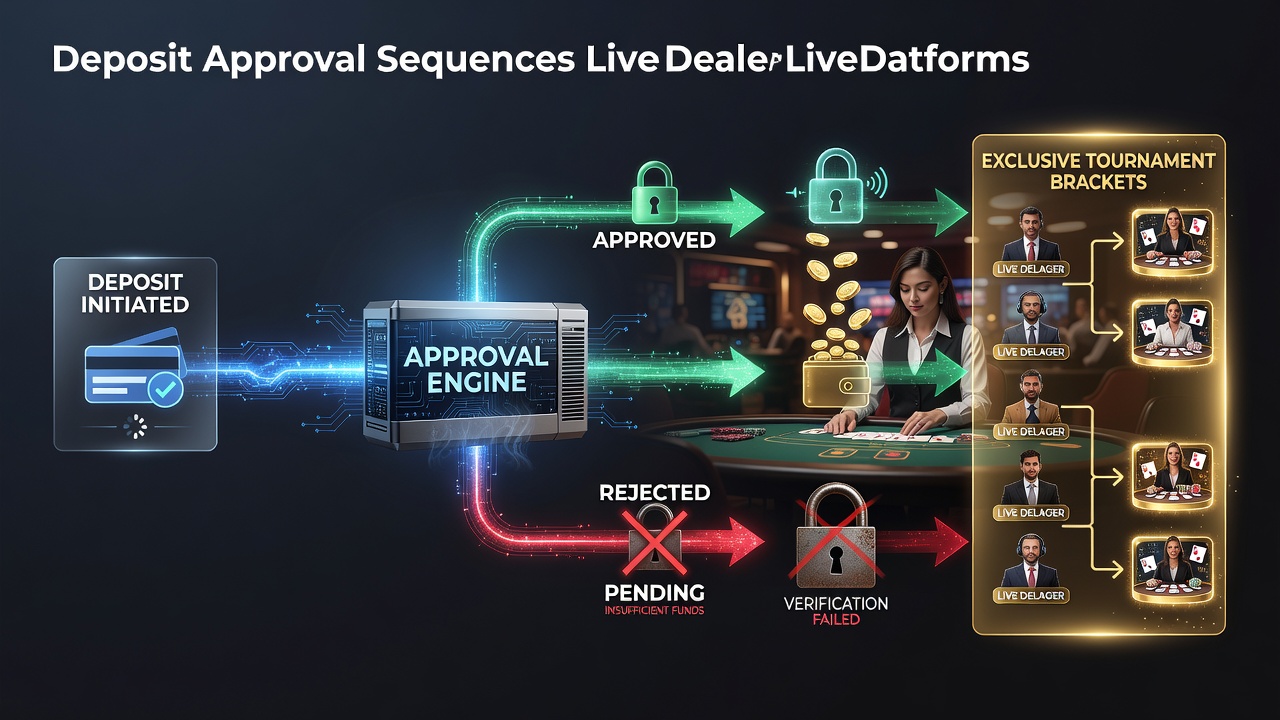 Illustration of mobile app interface showing live dealer roulette table alongside deposit approval progress indicators