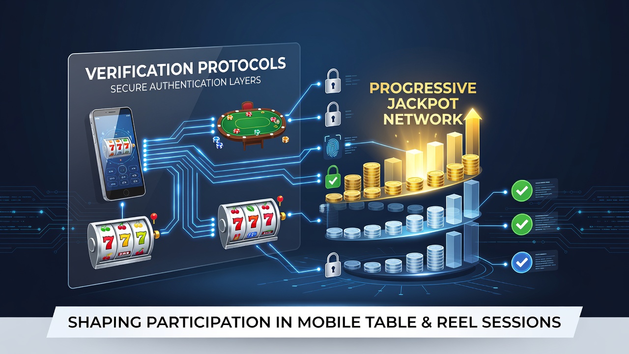 Mobile verification interface showing identity checks for progressive jackpot access in table and slot games